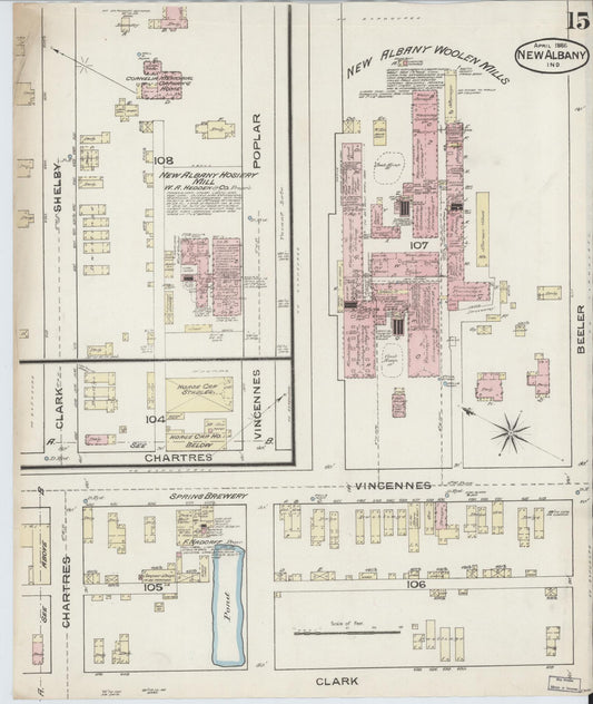 Sanborn Fire Insurance Map from New Albany, Floyd County, Indiana (1886), Sheet #0015 - Historic Sanborn Fire Insurance Map Print, vintage old map wall art, antique decor, genealogy gift, Indiana Indiana map