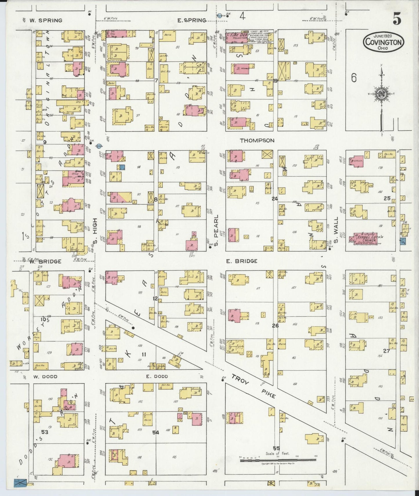 Sanborn Fire Insurance Map from Covington, Miami County, Ohio (1920), Sheet #0005 - Complete Map Set gallery image, historic Sanborn map, vintage wall art, Ohio Ohio