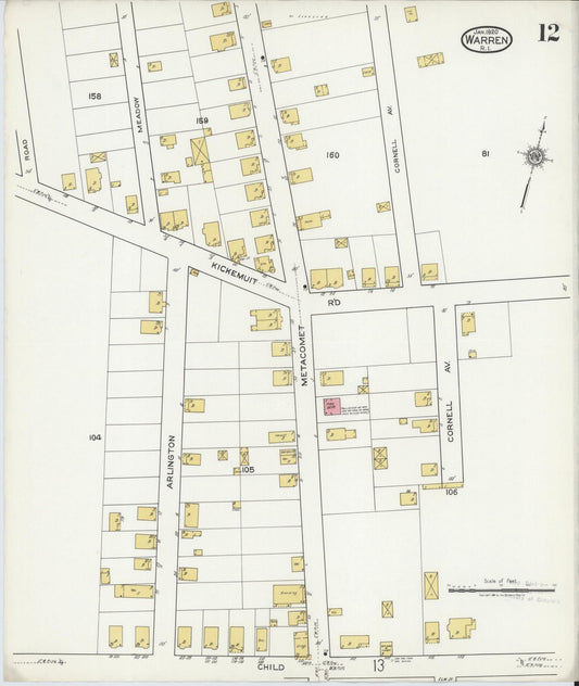 Sanborn Fire Insurance Map from Warren, Bristol County, Rhode Island (1920), Sheet #0012 - Historic Sanborn Fire Insurance Map Print, vintage old map wall art, antique decor, genealogy gift, Rhode Island Rhode Island map