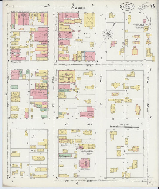 Sanborn Fire Insurance Map from Saint Cloud, Stearns, Benton, and Sherburne Counties, Minnesota (1898), Sheet #0006 - Historic Sanborn Fire Insurance Map Print, vintage old map wall art, antique decor, genealogy gift, Minnesota Minnesota map