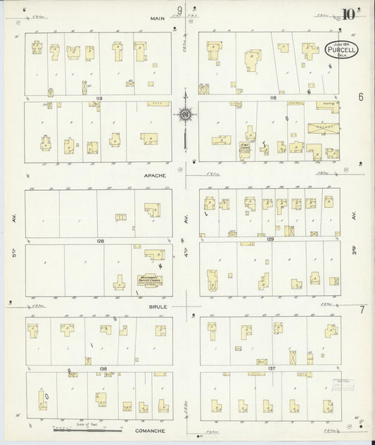 Sanborn Fire Insurance Map from Purcell, McClain County, Oklahoma (1914), Sheet #0010 - Historic Sanborn Fire Insurance Map Print, vintage old map wall art, antique decor, genealogy gift, Oklahoma Oklahoma map