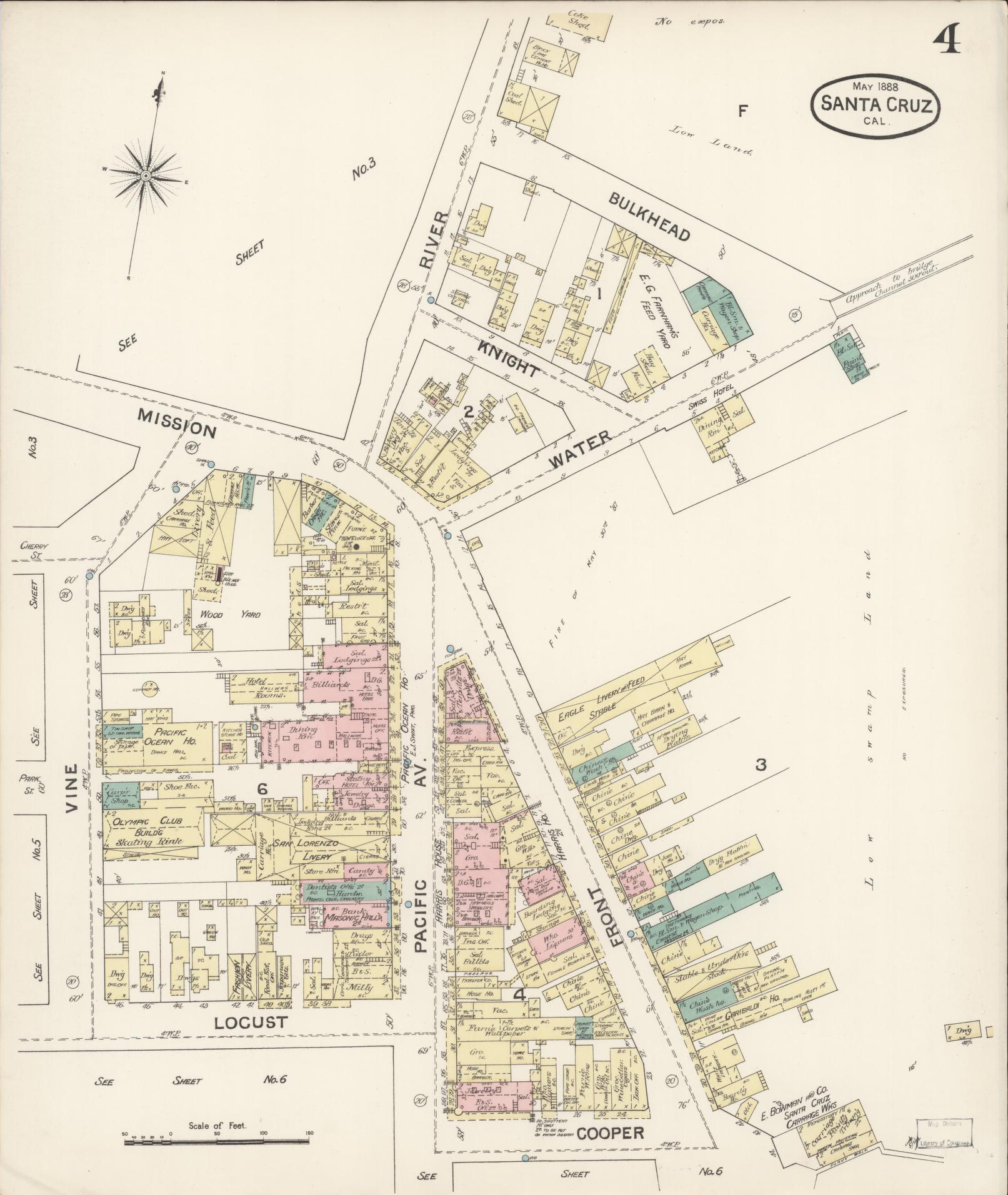 Sanborn Fire Insurance Map from Santa Cruz, Santa Cruz County, California (1888), Sheet #0004 - Complete Map Set gallery image, historic Sanborn map, vintage wall art, California California