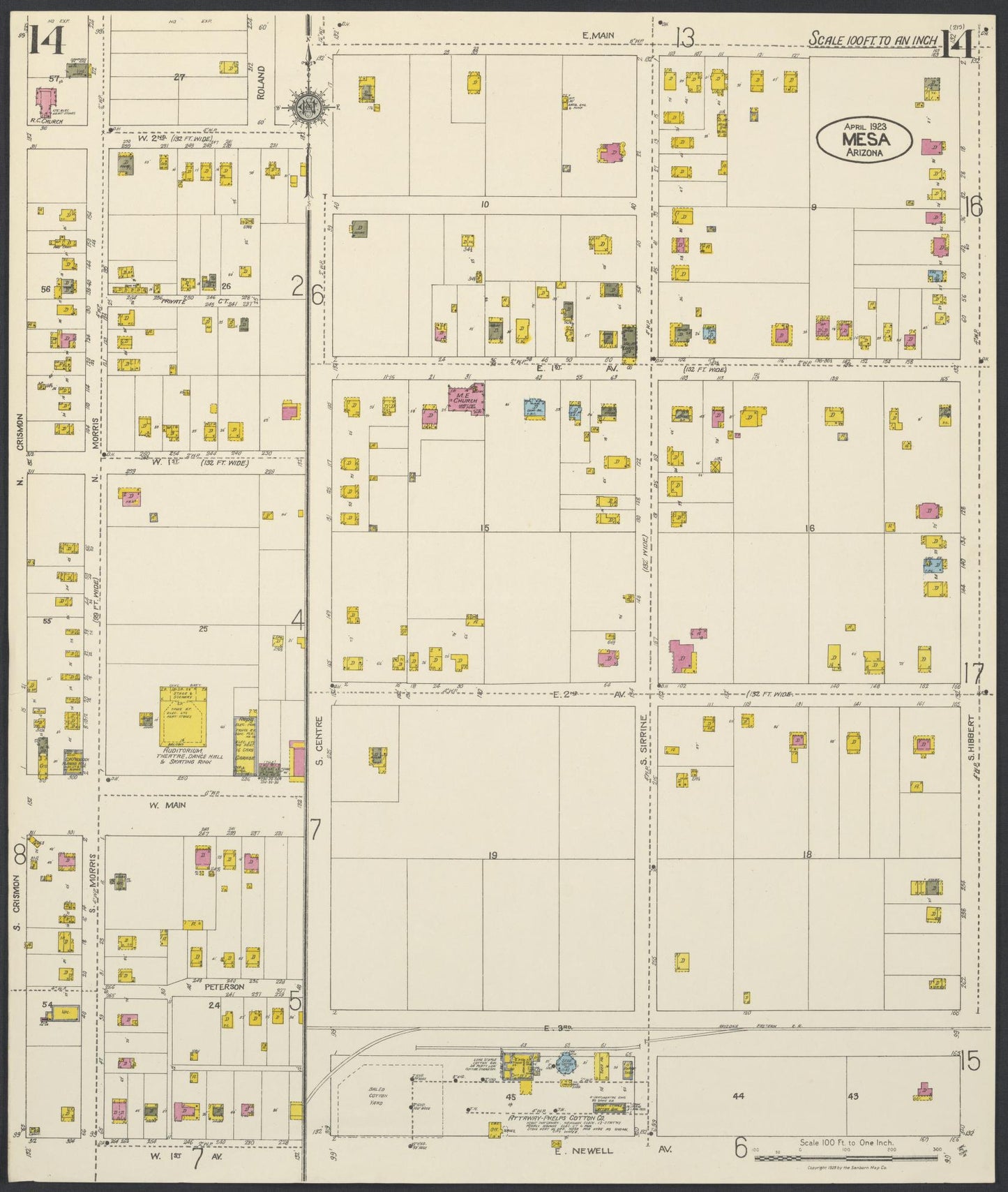 Sanborn Fire Insurance Map from Mesa, Maricopa County, Arizona (1923), Sheet #0014 - Complete Map Set gallery image, historic Sanborn map, vintage wall art, Arizona Arizona