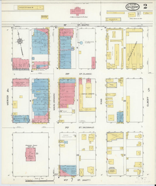 Sanborn Fire Insurance Map from Quanah, Hardeman County, Texas (1915), Sheet #0002 - Historic Sanborn Fire Insurance Map Print, vintage old map wall art, antique decor, genealogy gift, Texas Texas map