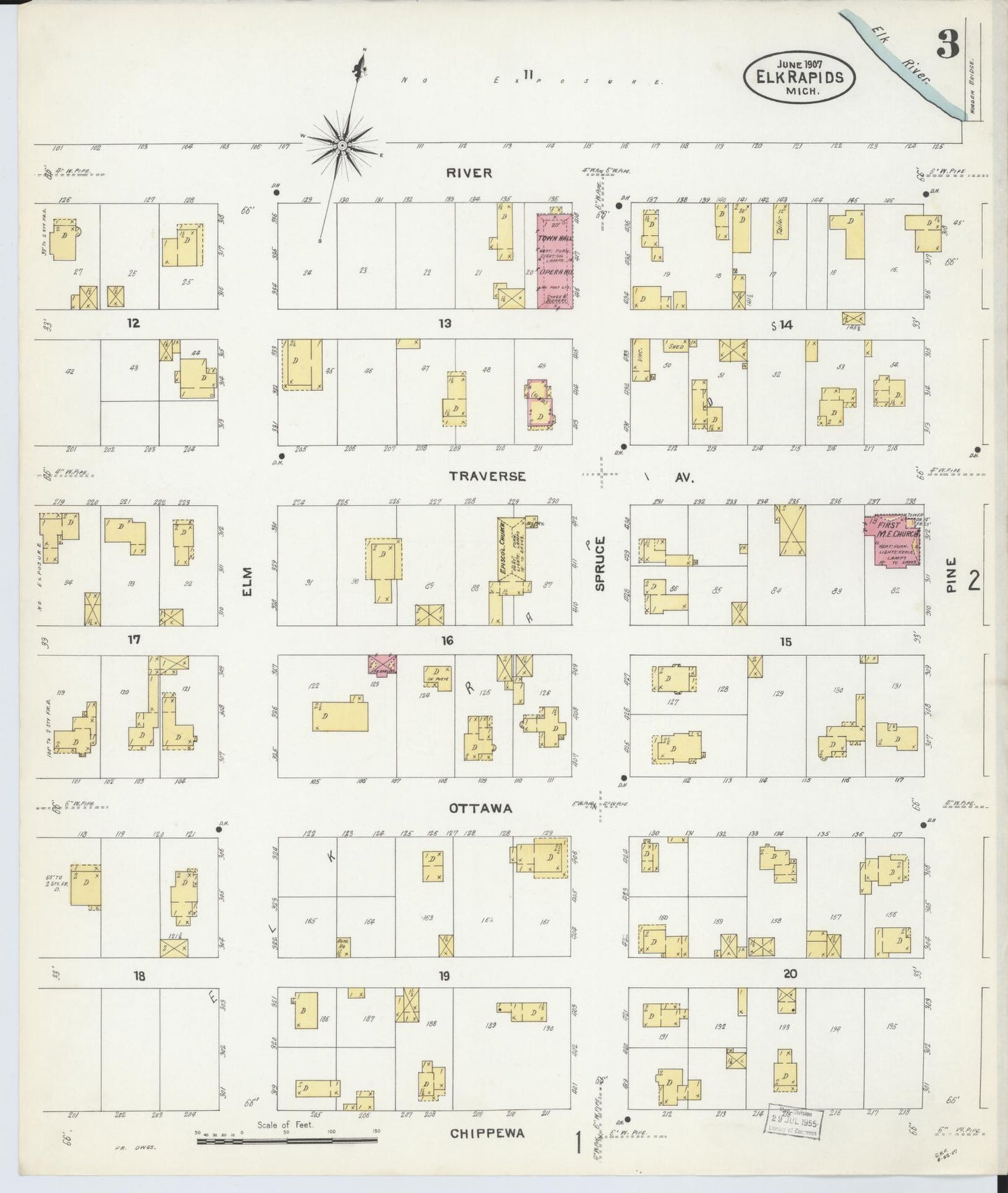 Sanborn Fire Insurance Map from Elk Rapids, Antrim County, Michigan (1907), Sheet #0003 - Historic Sanborn Fire Insurance Map Print, vintage old map wall art, antique decor, genealogy gift, Michigan Michigan map