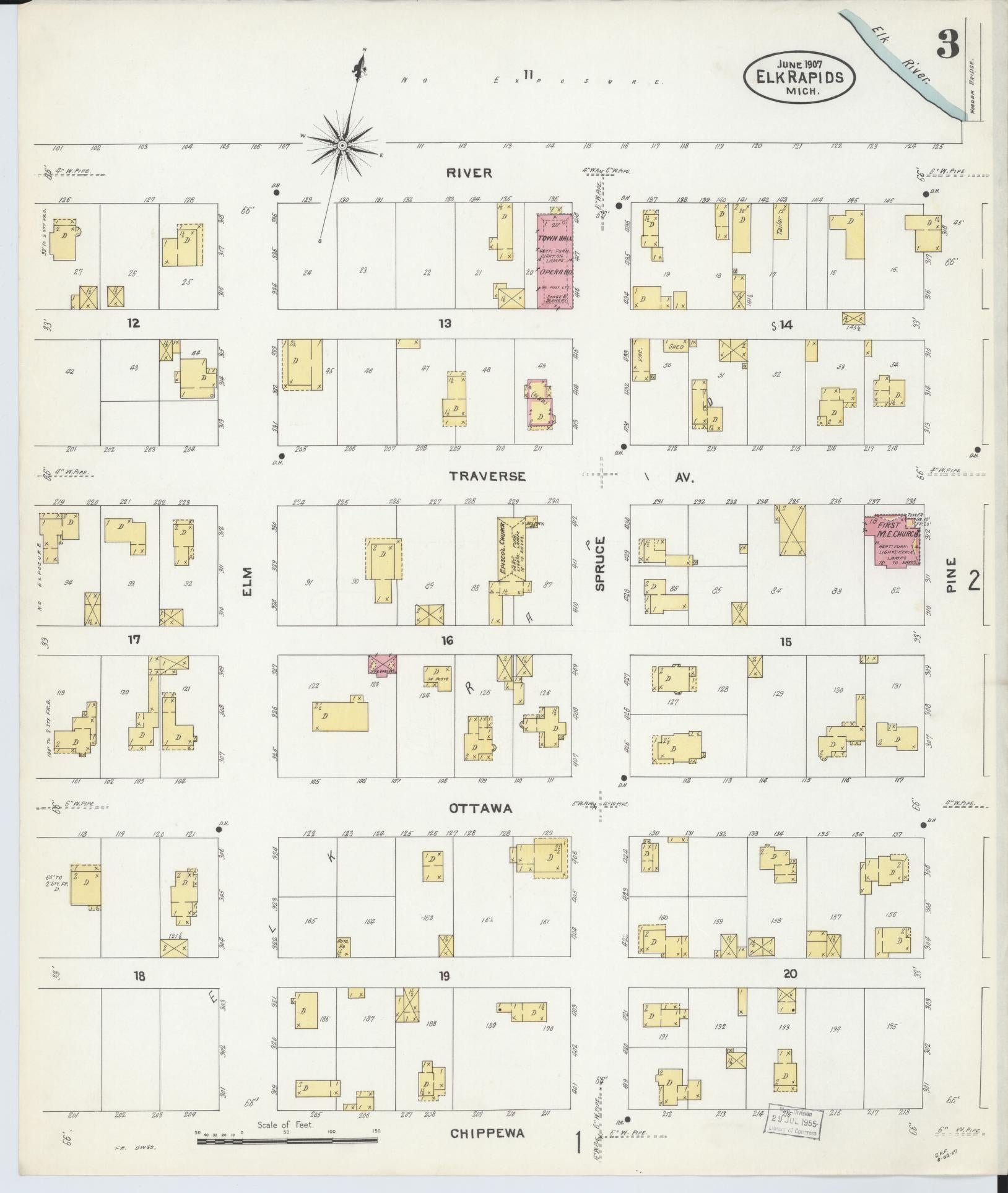 Sanborn Fire Insurance Map from Elk Rapids, Antrim County, Michigan (1907), Sheet #0003 - Historic Sanborn Fire Insurance Map Print, vintage old map wall art, antique decor, genealogy gift, Michigan Michigan map