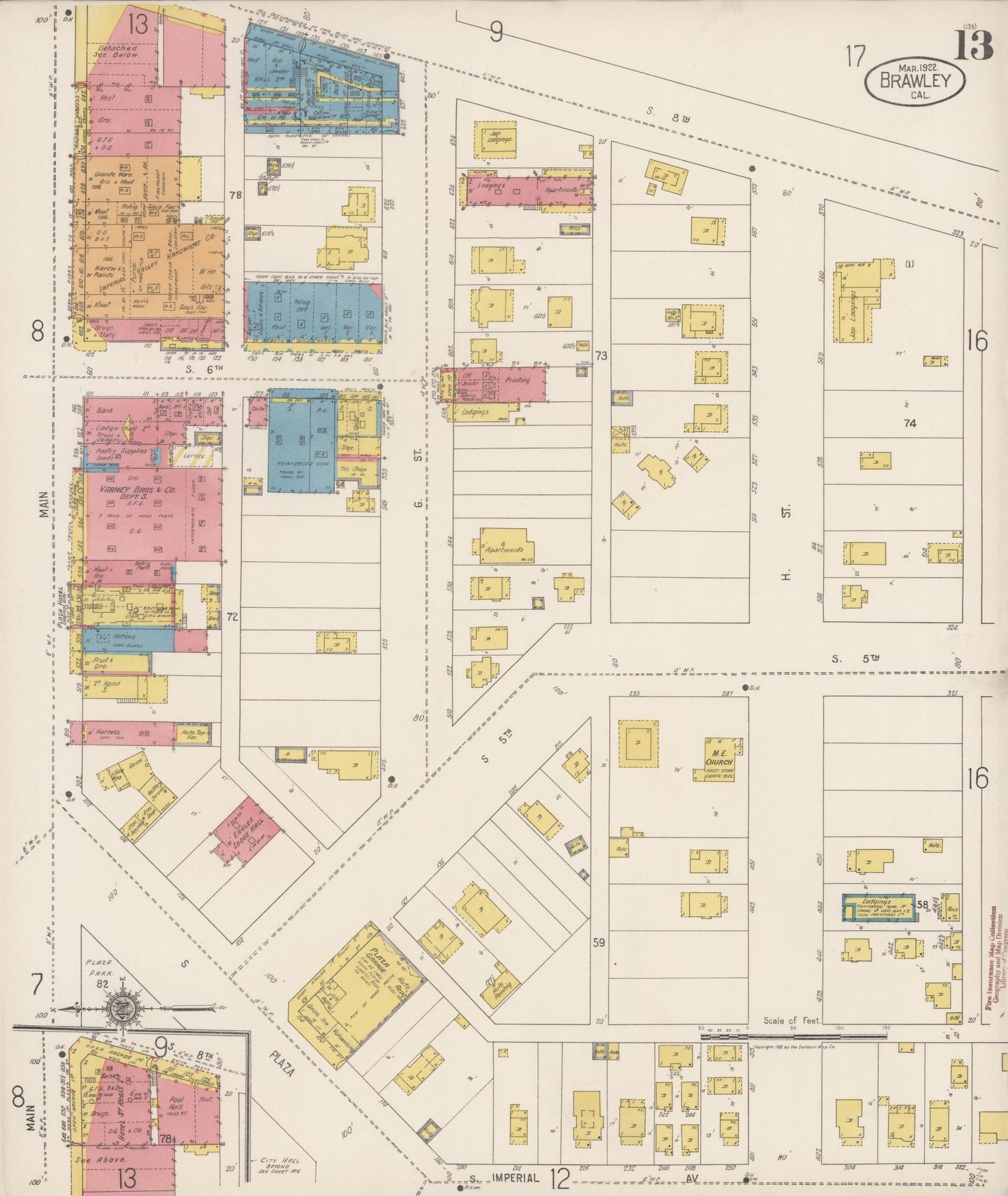 Sanborn Fire Insurance Map from Brawley, Imperial County, California (1922), Sheet #0013 - Complete Map Set gallery image, historic Sanborn map, vintage wall art, California California
