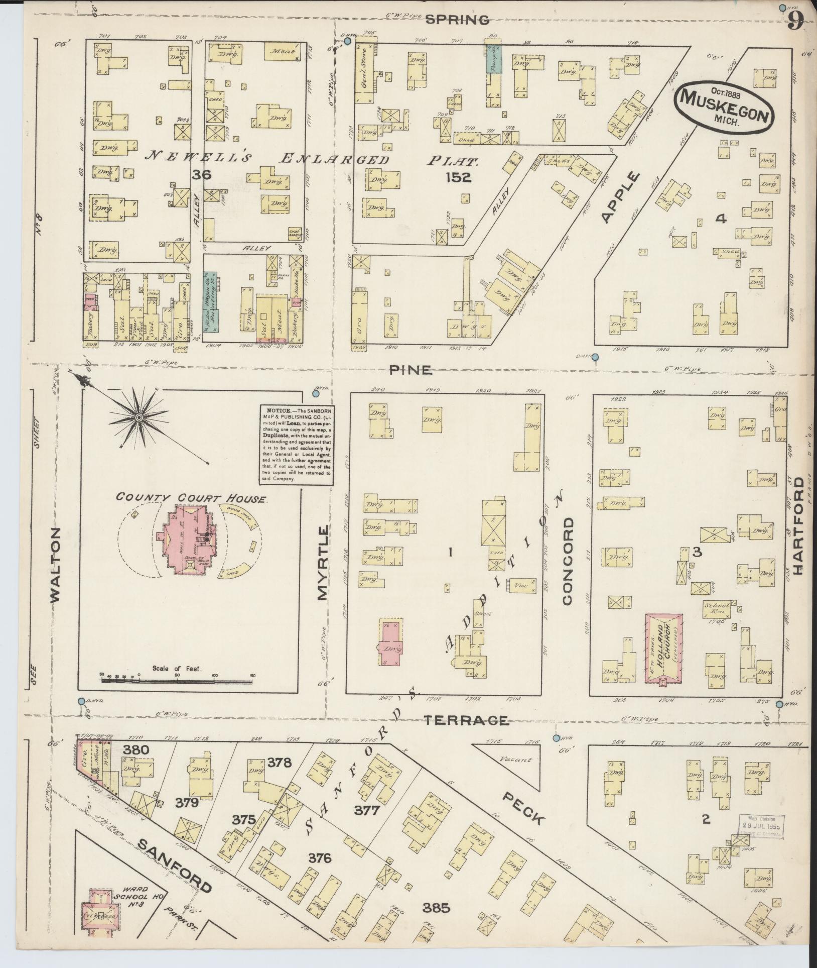 Sanborn Fire Insurance Map from Muskegon, Muskegon County, Michigan (1883), Sheet #0009 - Complete Map Set gallery image, historic Sanborn map, vintage wall art, Michigan Michigan