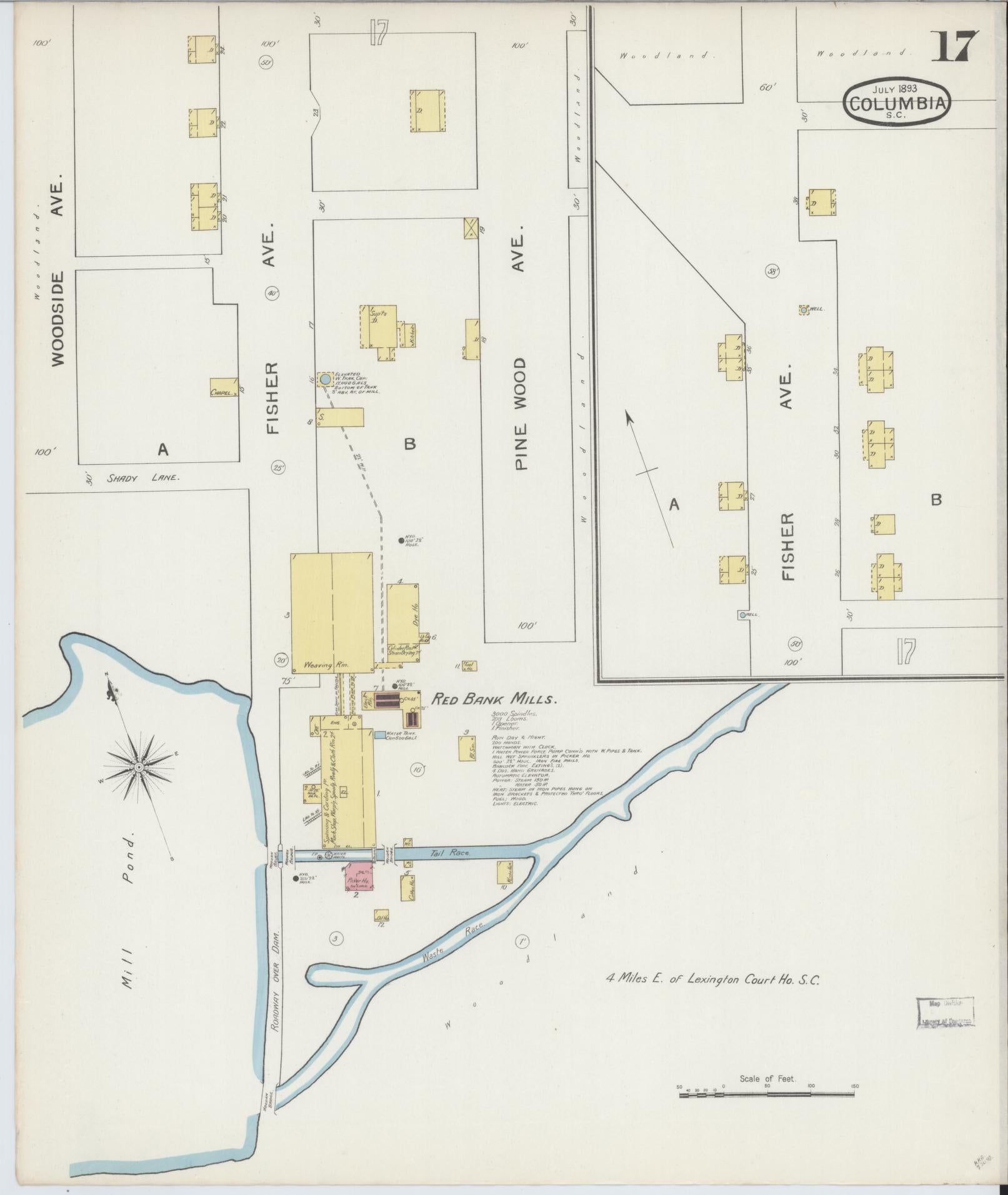 Sanborn Fire Insurance Map from Columbia, Richland County, South Carolina (1893), Sheet #0017 - Historic Sanborn Fire Insurance Map Print, vintage old map wall art, antique decor, genealogy gift, South Carolina South Carolina map