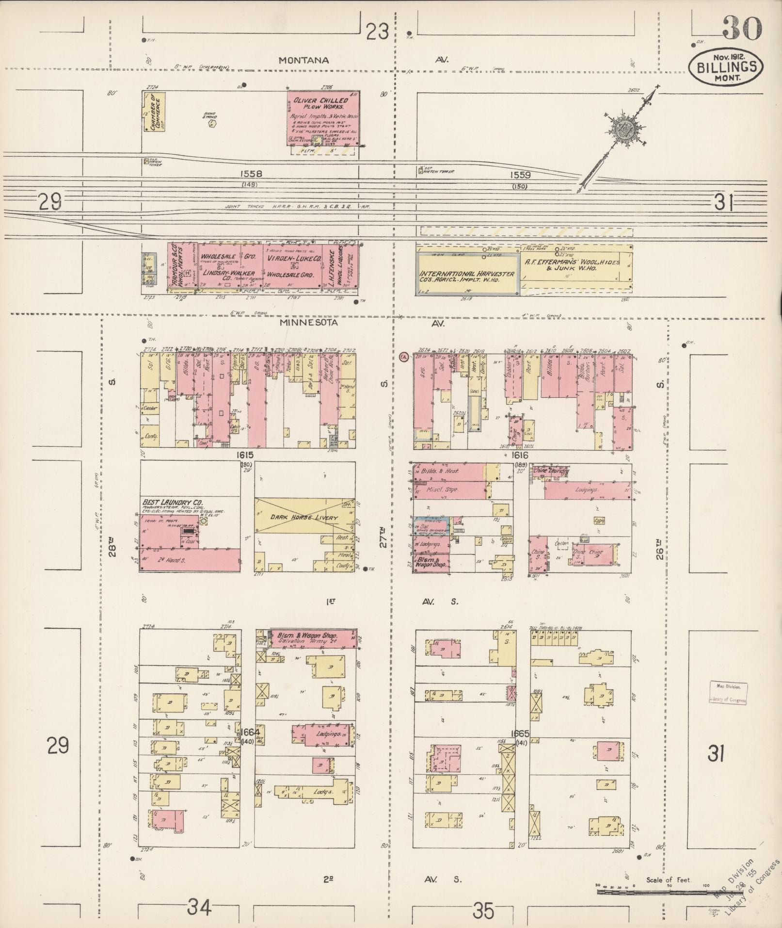 Sanborn Fire Insurance Map from Billings, Yellowstone County, Montana (1912), Sheet #0030 - Complete Map Set gallery image, historic Sanborn map, vintage wall art, Montana Montana