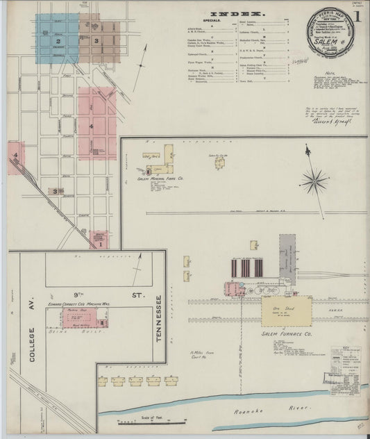 Sanborn Fire Insurance Map from Salem, Independent Cities, Virginia (1891), Sheet #0001 - Complete Map Set gallery image, historic Sanborn map, vintage wall art, Virginia Virginia