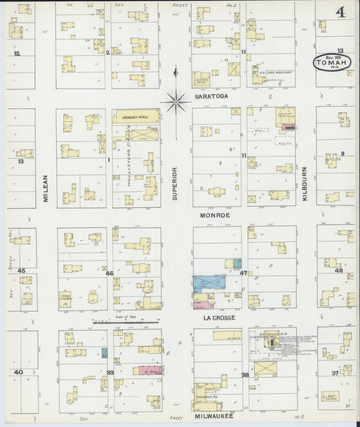 Sanborn Fire Insurance Map from Tomah, Monroe County, Wisconsin (1891), Sheet #0004 - Complete Map Set gallery image, historic Sanborn map, vintage wall art, Wisconsin Wisconsin