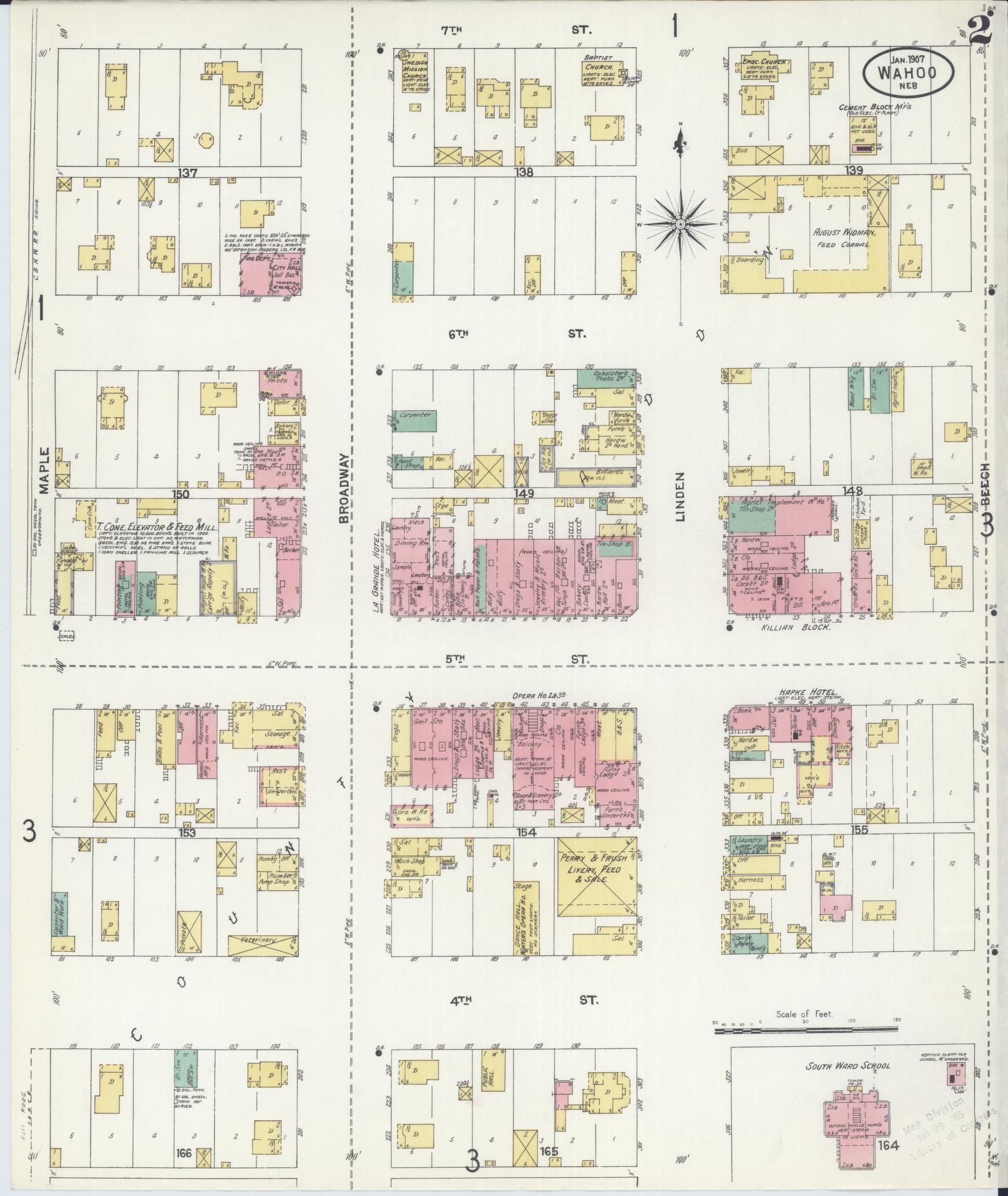 Sanborn Fire Insurance Map from Wahoo, Saunders County, Nebraska (1907), Sheet #0002 - Complete Map Set gallery image, historic Sanborn map, vintage wall art, Nebraska Nebraska