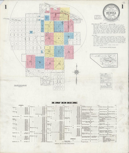 Sanborn Fire Insurance Map from Wewoka, Seminole County, Oklahoma (1930), Sheet #0001 - Complete Map Set gallery image, historic Sanborn map, vintage wall art, Oklahoma Oklahoma