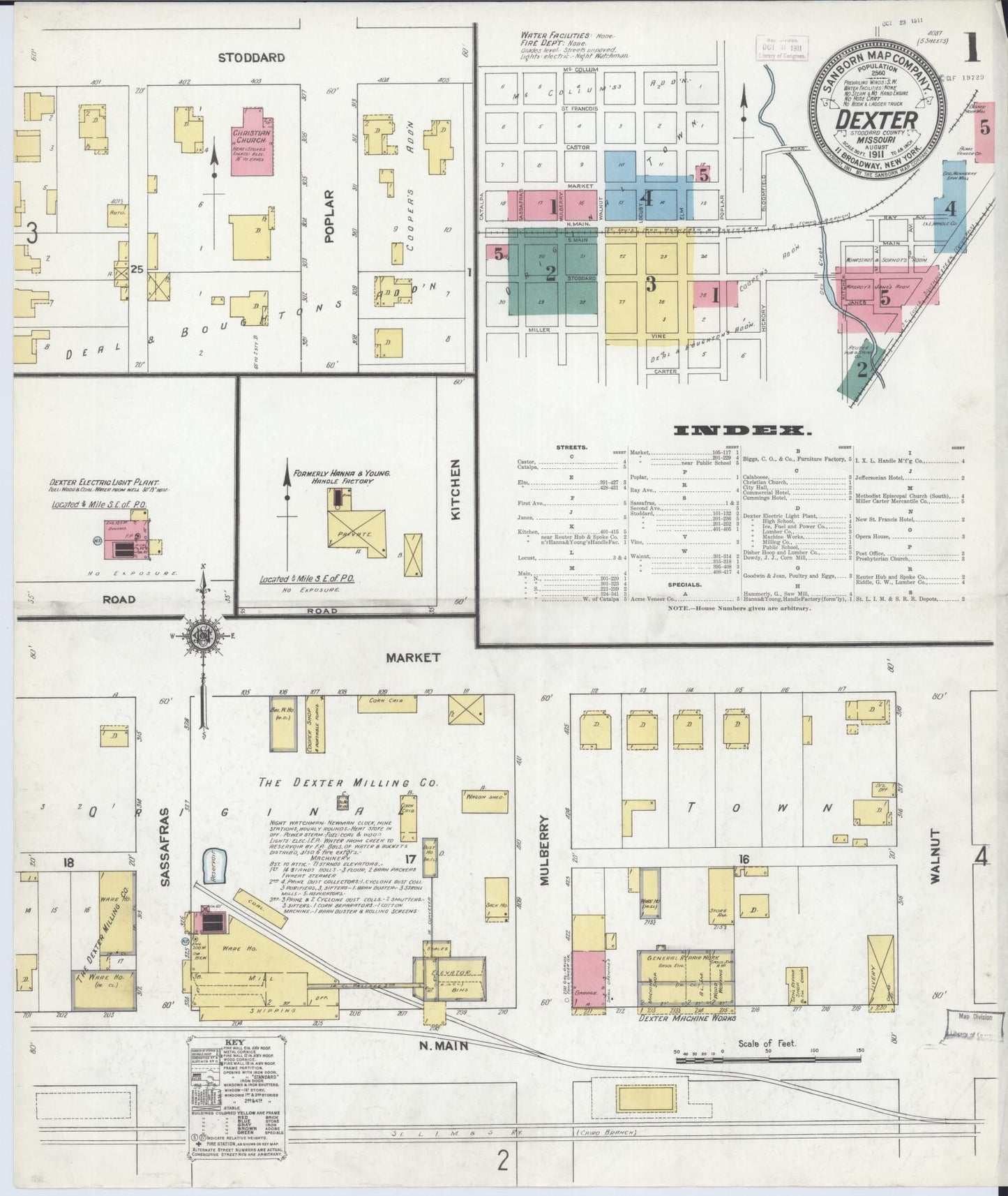 Sanborn Fire Insurance Map from Dexter, Stoddard County, Missouri (1911), Sheet #0001 - Complete Map Set gallery image, historic Sanborn map, vintage wall art, Missouri Missouri
