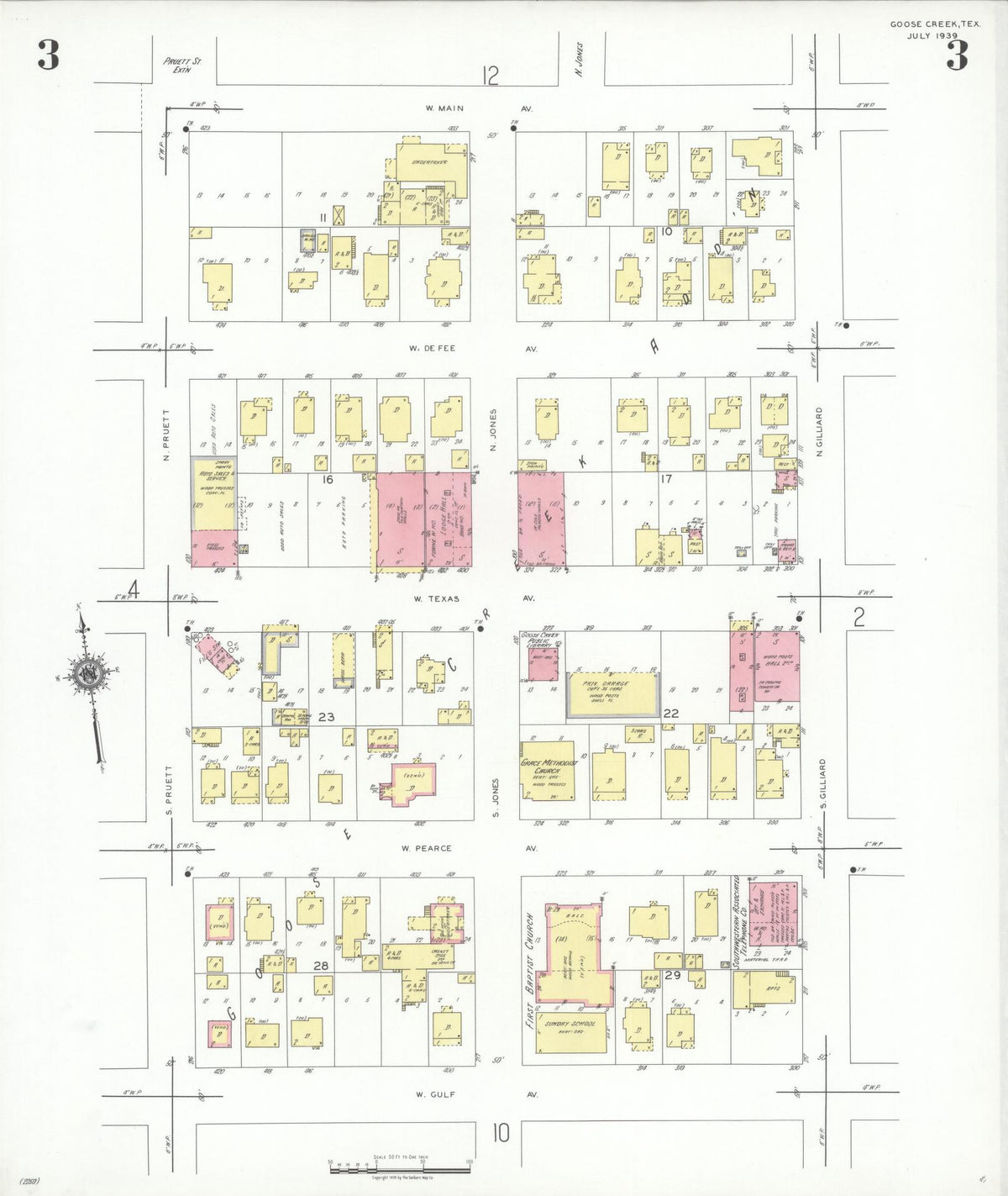 Sanborn Fire Insurance Map from Goose Creek, Harris County, Texas (1939), Sheet #0003 - Complete Map Set gallery image, historic Sanborn map, vintage wall art, Texas Texas