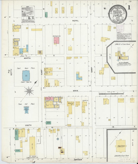 Sanborn Fire Insurance Map from Uvalde, Uvalde County, Texas (1905), Sheet #0001 - Historic Sanborn Fire Insurance Map Print, vintage old map wall art, antique decor, genealogy gift, Texas Texas map
