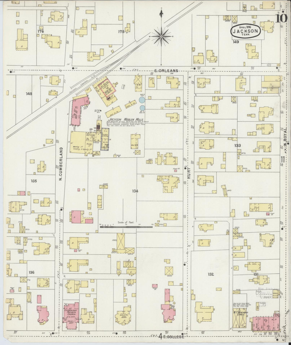 Sanborn Fire Insurance Map from Jackson, Madison County, Tennessee (1896), Sheet #0010 - Historic Sanborn Fire Insurance Map Print, vintage old map wall art, antique decor, genealogy gift, Tennessee Tennessee map