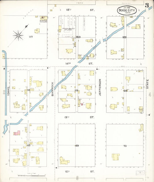 Sanborn Fire Insurance Map from Boise, Ada County, Idaho (1893), Sheet #0003 - Historic Sanborn Fire Insurance Map Print, vintage old map wall art, antique decor, genealogy gift, Idaho Idaho map