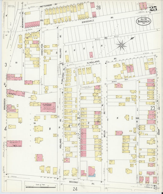 Sanborn Fire Insurance Map from Braddock, Allegheny County, Pennsylvania (1908), Sheet #0025 - Historic Sanborn Fire Insurance Map Print, vintage old map wall art, antique decor, genealogy gift, Pennsylvania Pennsylvania map