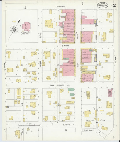 Sanborn Fire Insurance Map from Malvern, Hot Springs County, Arkansas (1908), Sheet #0002 - Complete Map Set gallery image, historic Sanborn map, vintage wall art, Arkansas Arkansas