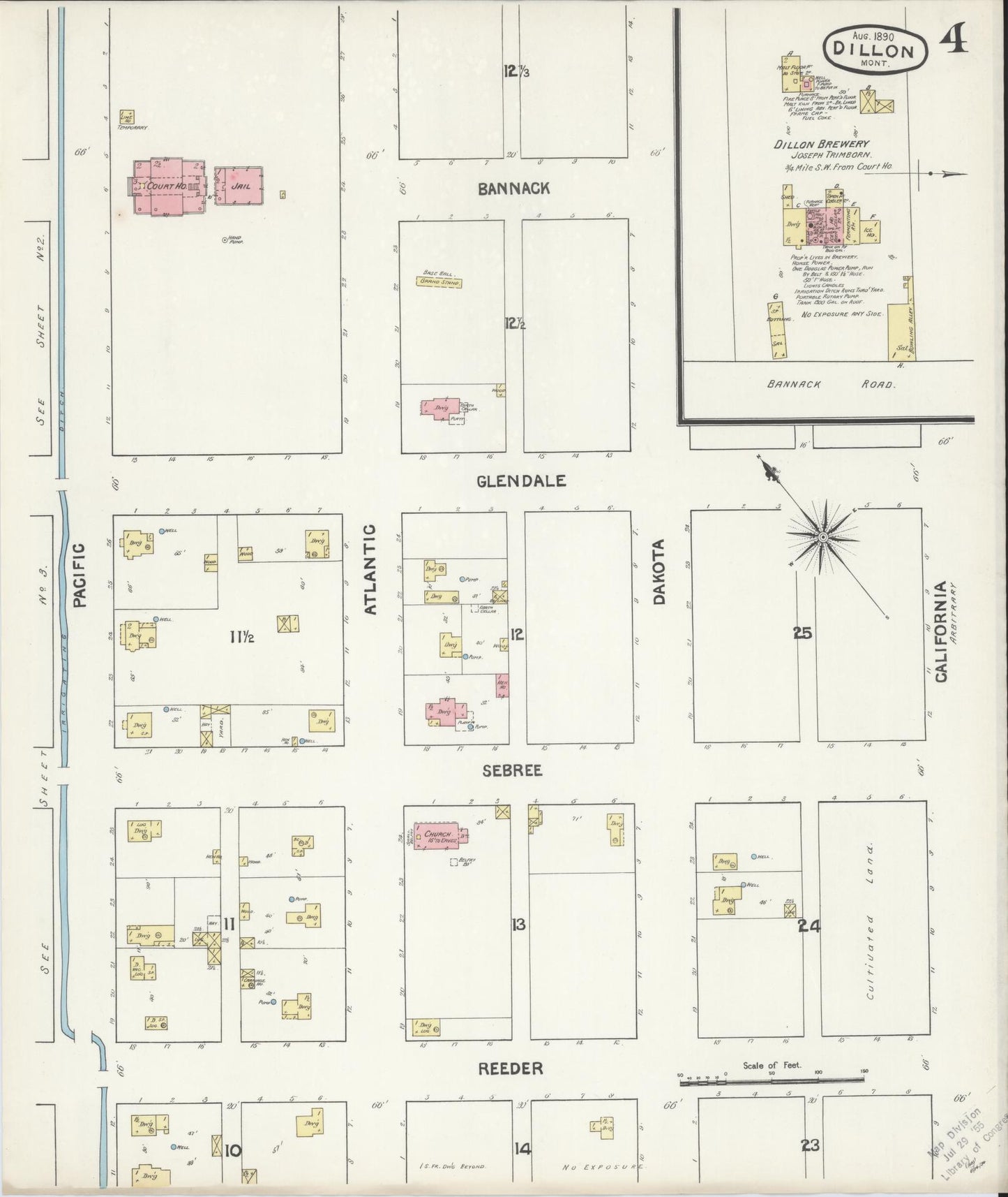 Sanborn Fire Insurance Map from Dillon, Beaverhead County, Montana (1890), Sheet #0004 - Historic Sanborn Fire Insurance Map Print, vintage old map wall art, antique decor, genealogy gift, Montana Montana map