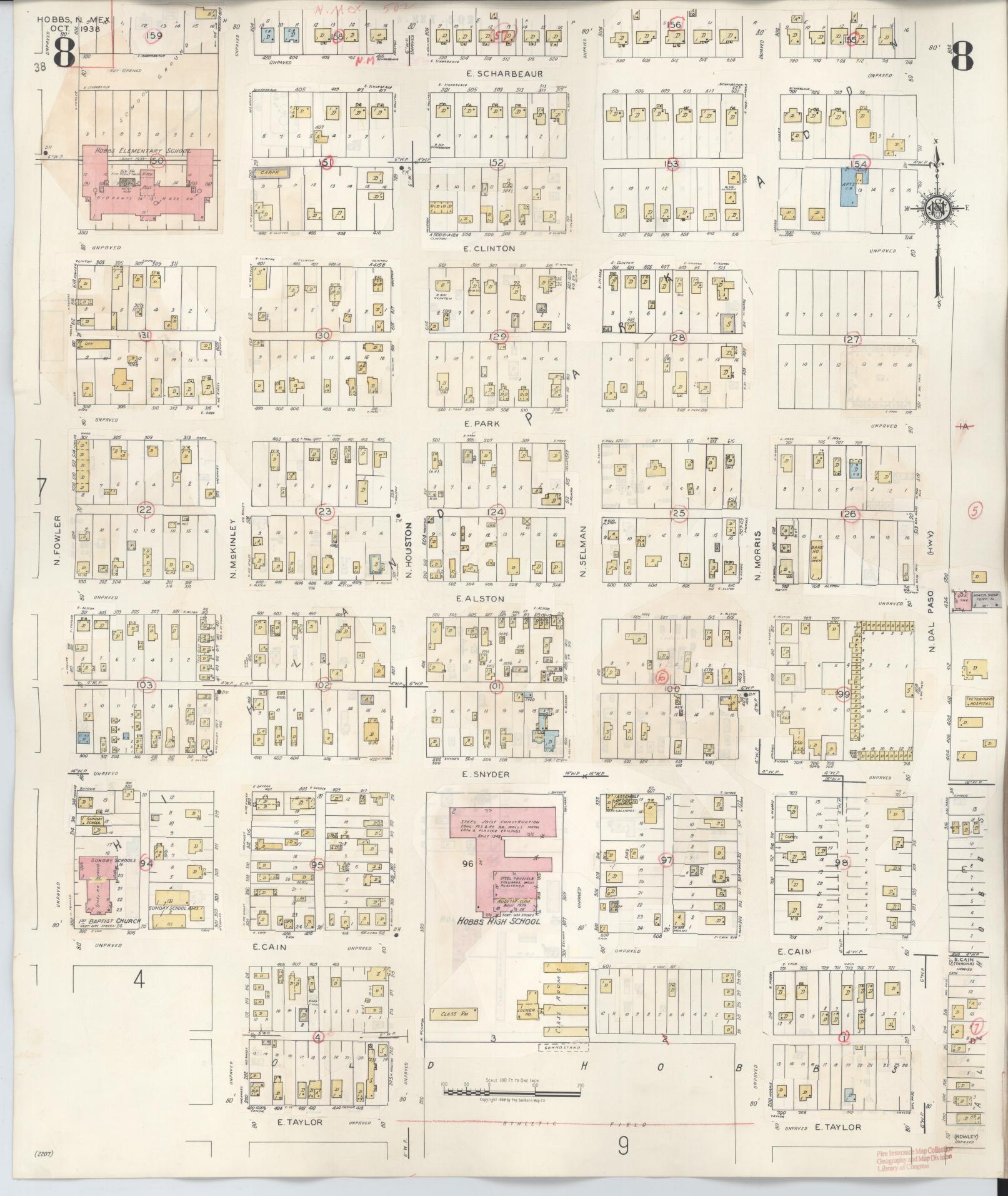 Sanborn Fire Insurance Map from Hobbs, Lea County, New Mexico (1950), Sheet #0008 - Complete Map Set gallery image, historic Sanborn map, vintage wall art, New Mexico New Mexico