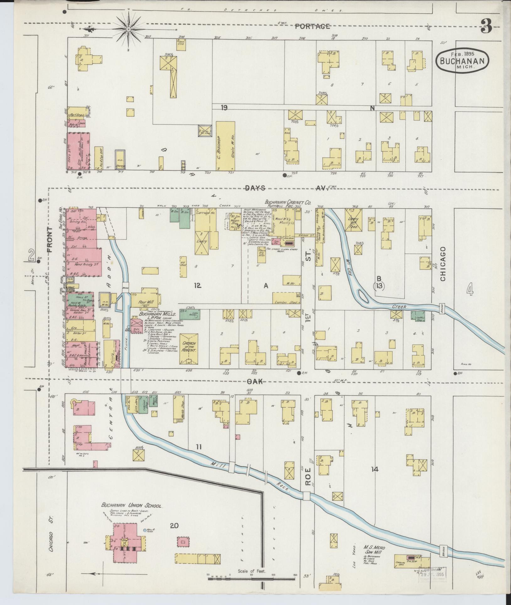 Sanborn Fire Insurance Map from Buchanan, Berrien County, Michigan (1895), Sheet #0003 - Historic Sanborn Fire Insurance Map Print, vintage old map wall art, antique decor, genealogy gift, Michigan Michigan map