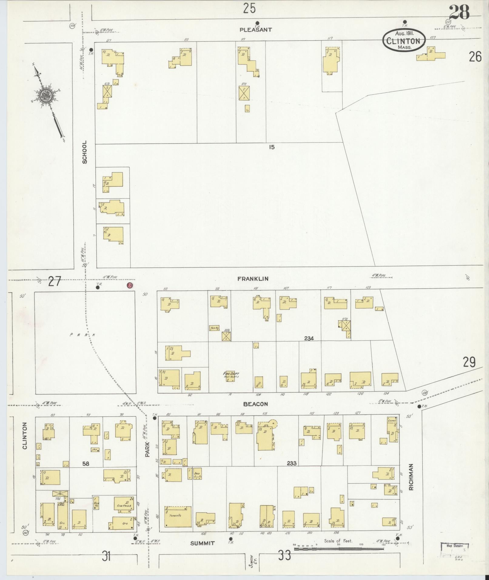 Sanborn Fire Insurance Map from Clinton, Worcester County, Massachusetts (1911), Sheet #0028 - Complete Map Set gallery image, historic Sanborn map, vintage wall art, Massachusetts Massachusetts