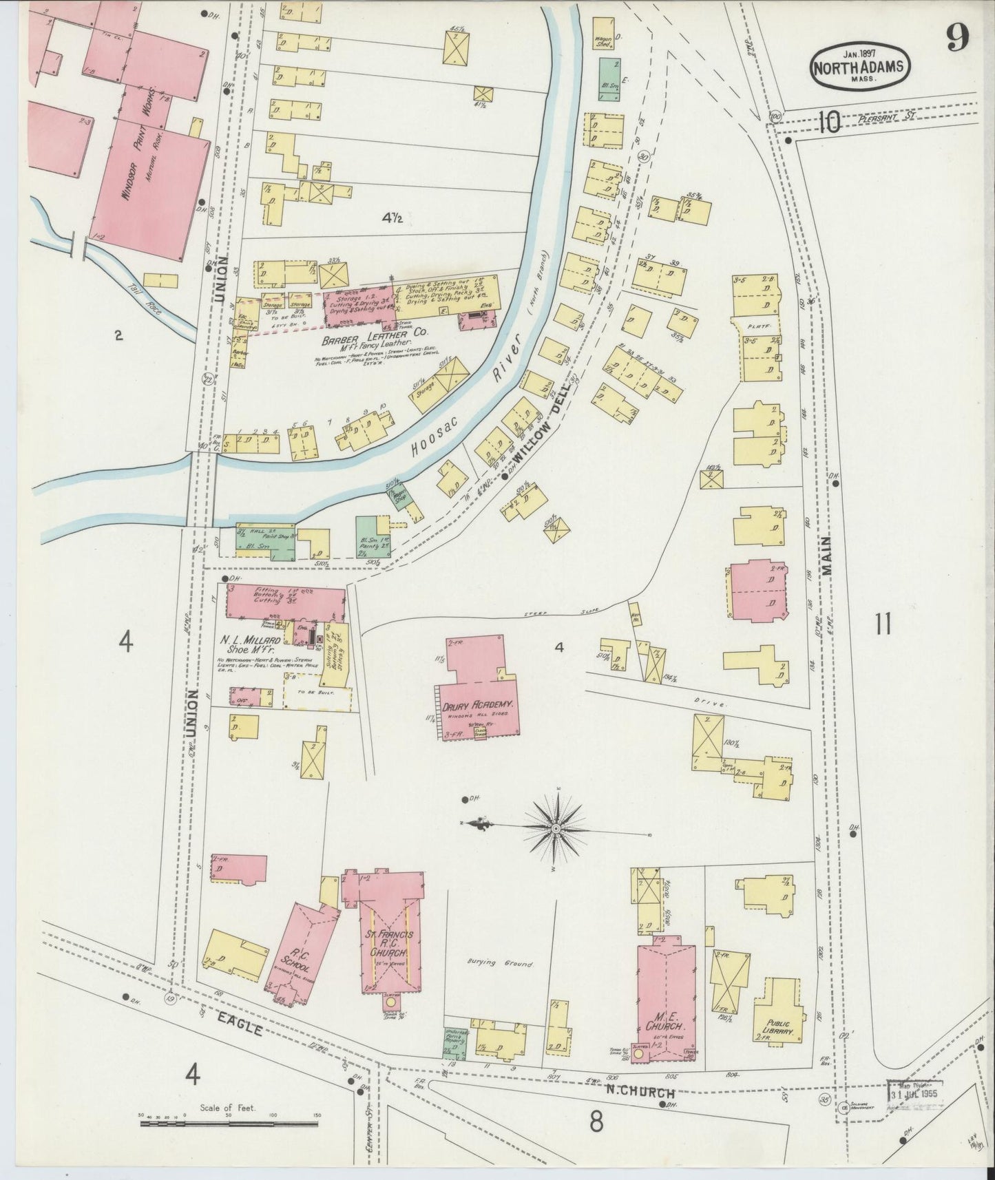 Sanborn Fire Insurance Map from North Adams, Berkshire County, Massachusetts (1897), Sheet #0009 - Complete Map Set gallery image, historic Sanborn map, vintage wall art, Massachusetts Massachusetts
