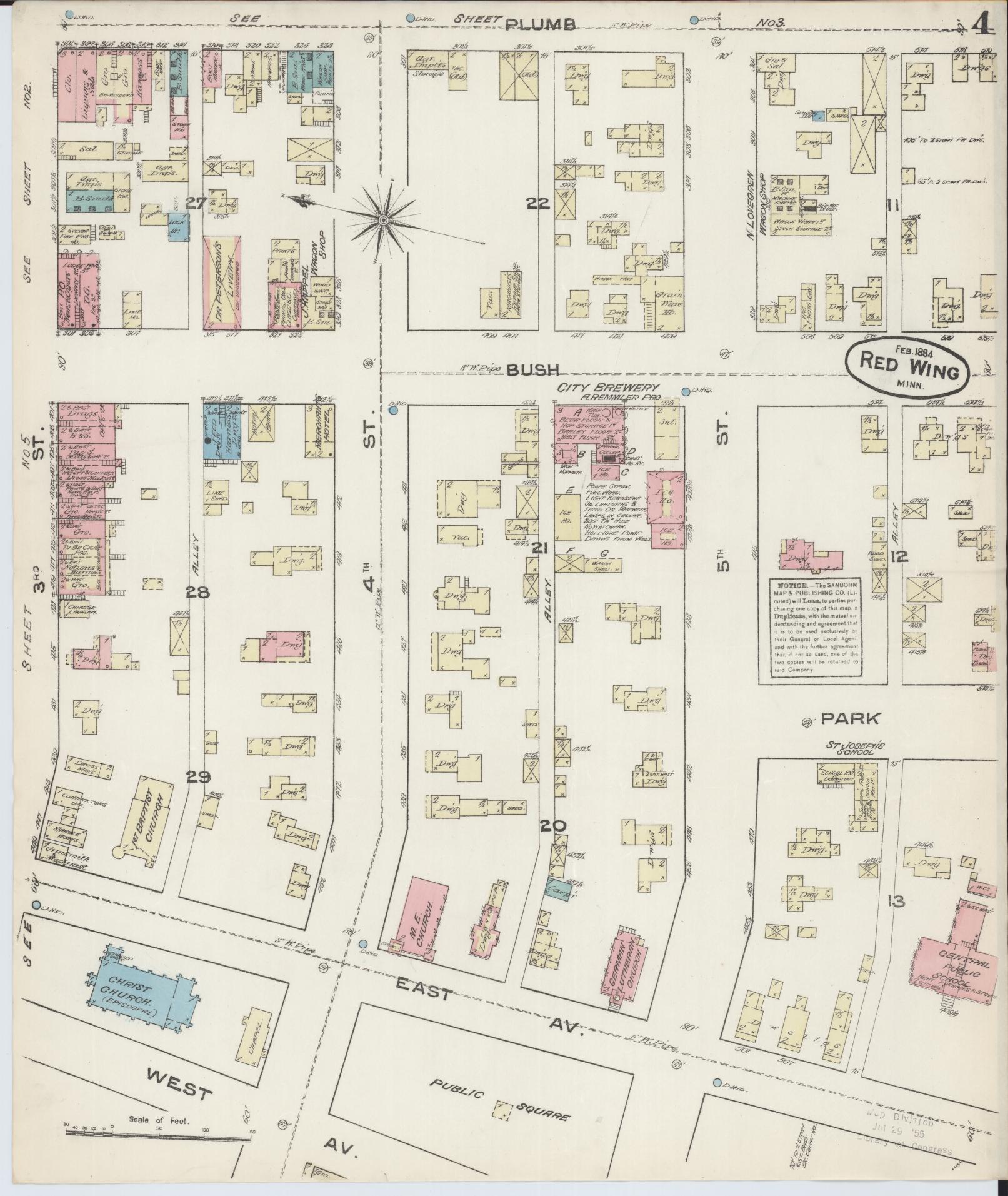 Sanborn Fire Insurance Map from Red Wing, Goodhue County, Minnesota (1884), Sheet #0004 - Historic Sanborn Fire Insurance Map Print, vintage old map wall art, antique decor, genealogy gift, Minnesota Minnesota map