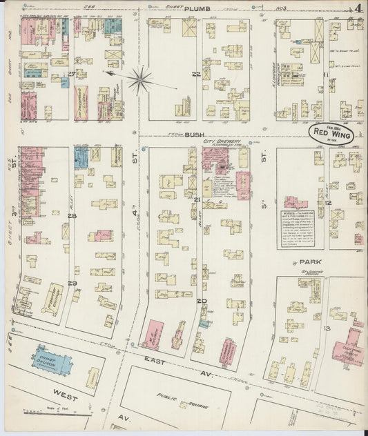 Sanborn Fire Insurance Map from Red Wing, Goodhue County, Minnesota (1884), Sheet #0004 - Historic Sanborn Fire Insurance Map Print, vintage old map wall art, antique decor, genealogy gift, Minnesota Minnesota map
