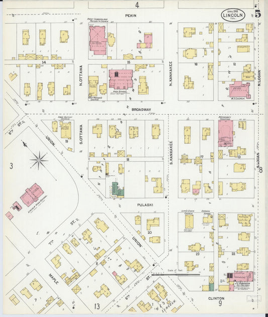 Sanborn Fire Insurance Map from Lincoln, Logan County, Illinois (1902), Sheet #0005 - Historic Sanborn Fire Insurance Map Print, vintage old map wall art, antique decor, genealogy gift, Illinois Illinois map