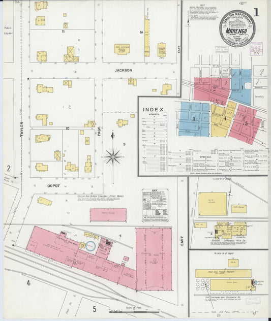 Sanborn Fire Insurance Map from Marengo, McHenry County, Illinois (1905), Sheet #0001 - Complete Map Set gallery image, historic Sanborn map, vintage wall art, Illinois Illinois
