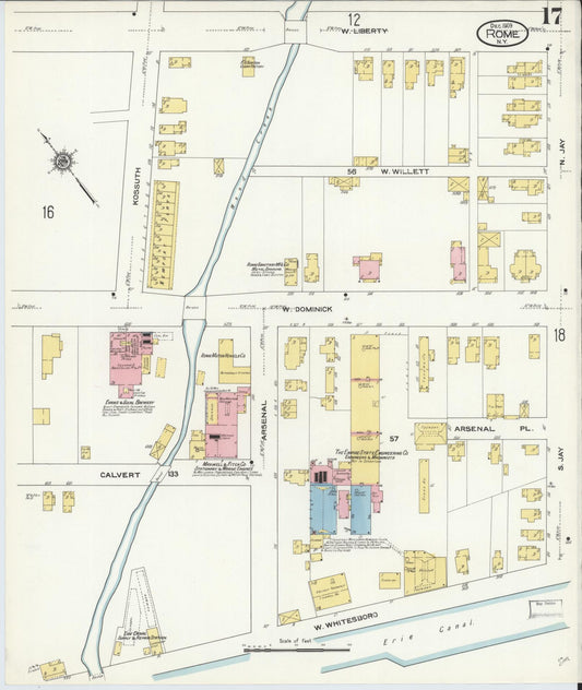 Sanborn Fire Insurance Map from Rome, Oneida County, New York (1909), Sheet #0017 - Historic Sanborn Fire Insurance Map Print, vintage old map wall art, antique decor, genealogy gift, New York New York map