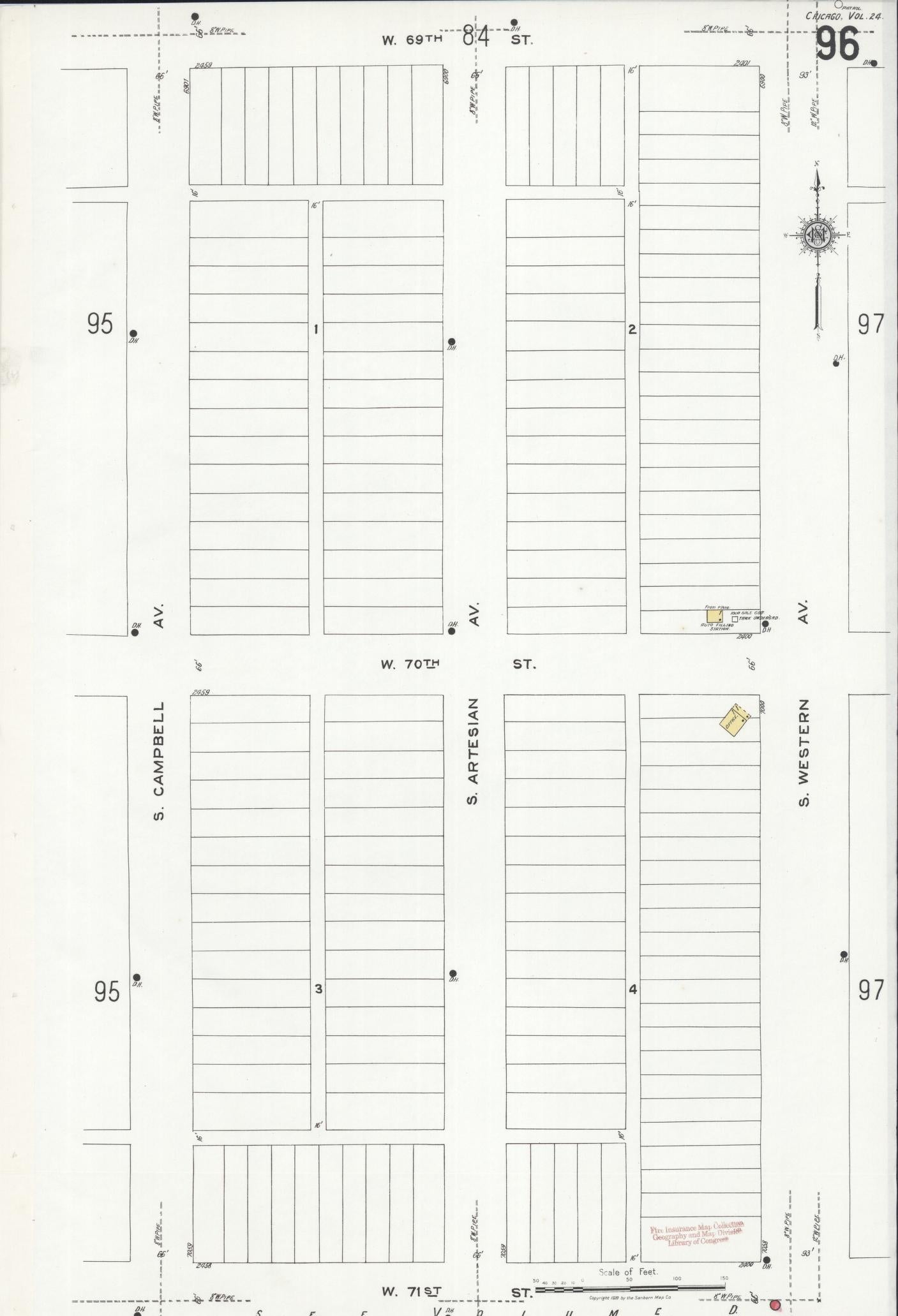 Sanborn Fire Insurance Map from Chicago, Cook County, Illinois (1920), Sheet #0096 - Historic Sanborn Fire Insurance Map Print, vintage old map wall art, antique decor, genealogy gift, Illinois Illinois map