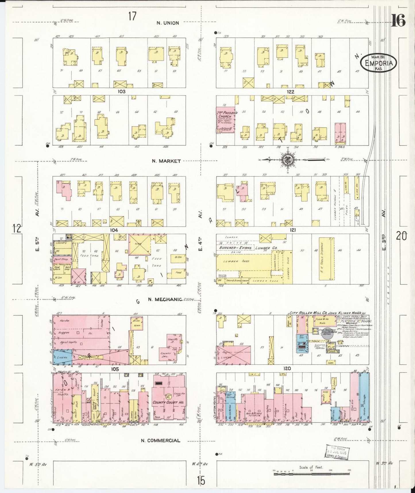 Sanborn Fire Insurance Map from Emporia, Lyon County, Kansas (1911), Sheet #0016 - Historic Sanborn Fire Insurance Map Print, vintage old map wall art, antique decor, genealogy gift, Kansas Kansas map