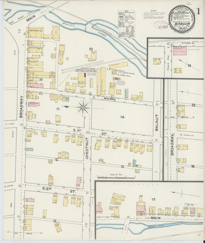 Sanborn Fire Insurance Map from Bangor, Northampton County, Pennsylvania (1892), Sheet #0001 - Complete Map Set gallery image, historic Sanborn map, vintage wall art, Pennsylvania Pennsylvania