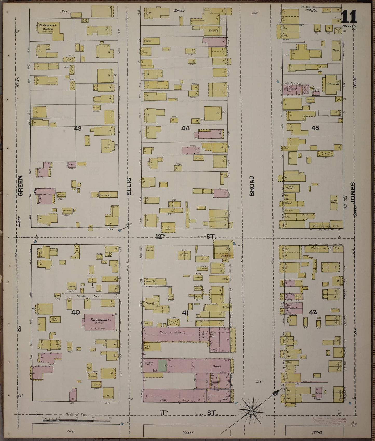 Sanborn Fire Insurance Map from Augusta, Richmond County, Georgia (1890), Sheet #0011 - Complete Map Set gallery image, historic Sanborn map, vintage wall art, Georgia Georgia