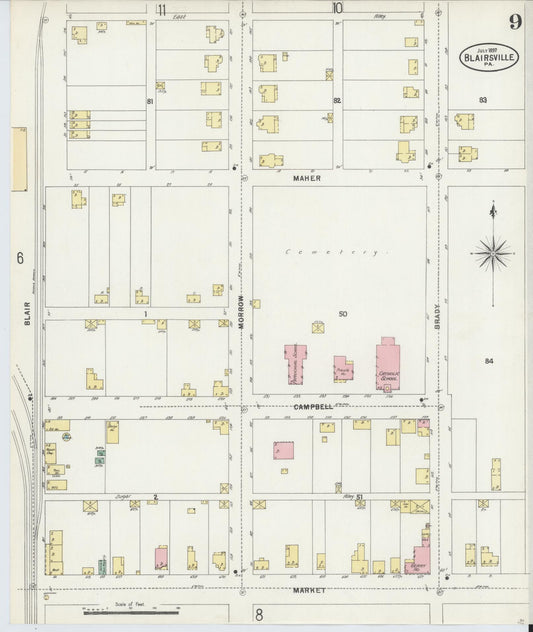 Sanborn Fire Insurance Map from Blairsville, Indiana County, Pennsylvania (1897), Sheet #0009 - Historic Sanborn Fire Insurance Map Print, vintage old map wall art, antique decor, genealogy gift, Pennsylvania Pennsylvania map
