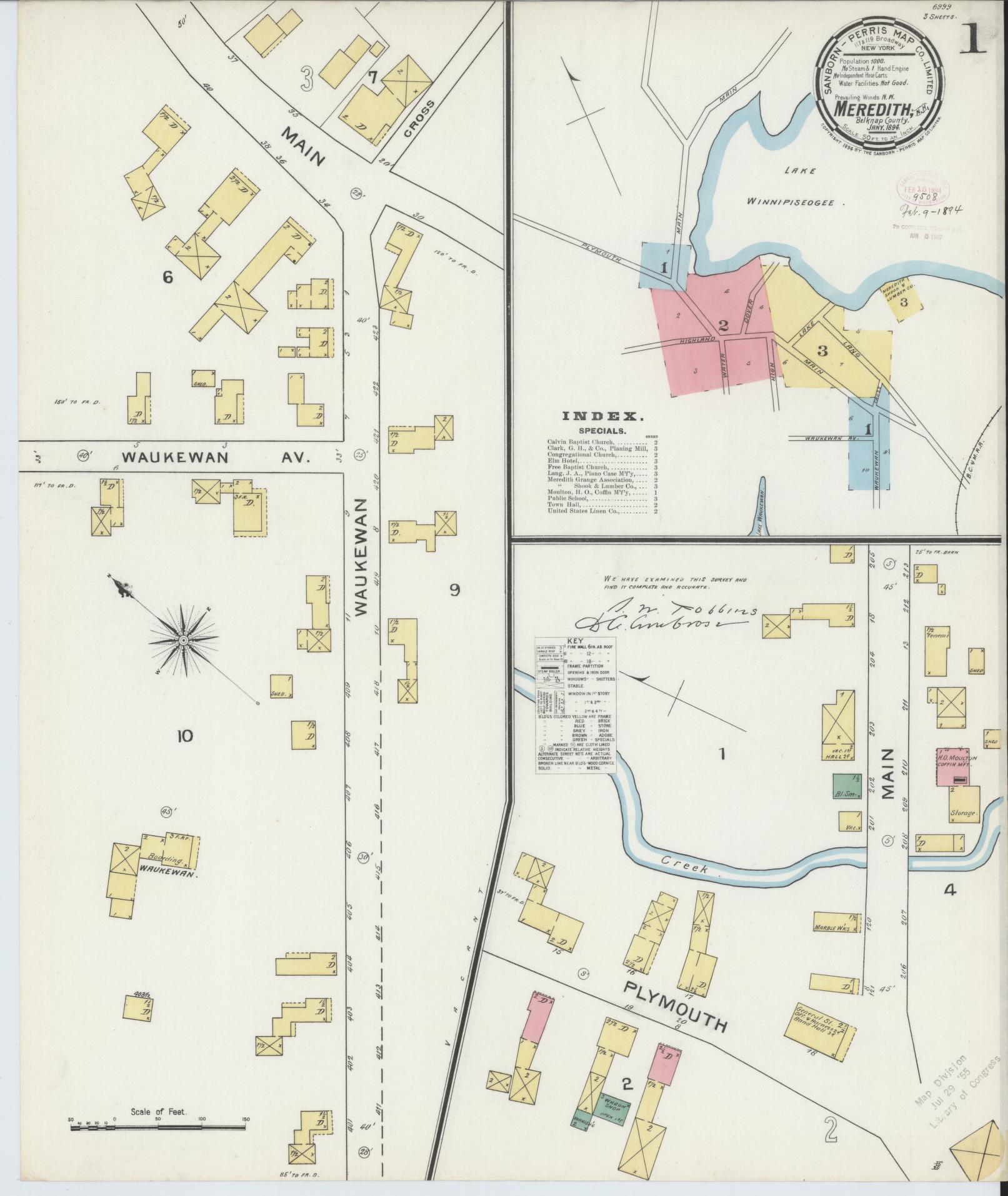 Sanborn Fire Insurance Map from Meredith, Belknap County, New Hampshire. (1894) – Historic Sanborn Fire Insurance Map Print