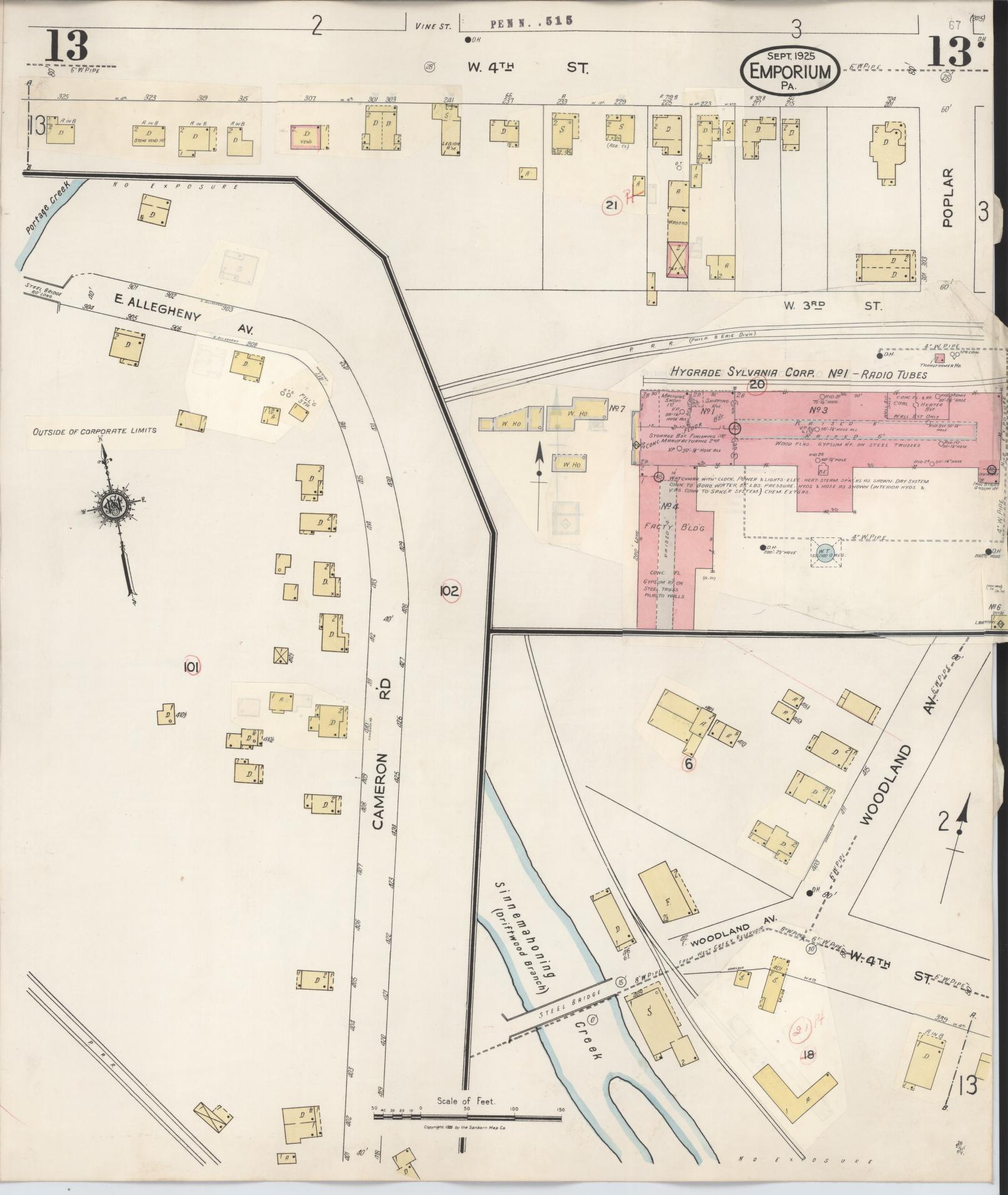 Sanborn Fire Insurance Map from Emporium, Cameron County, Pennsylvania (1938), Sheet #0013 - Historic Sanborn Fire Insurance Map Print, vintage old map wall art, antique decor, genealogy gift, Pennsylvania Pennsylvania map