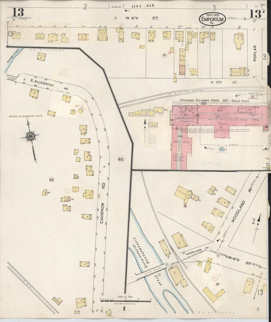 Sanborn Fire Insurance Map from Emporium, Cameron County, Pennsylvania (1938), Sheet #0013 - Historic Sanborn Fire Insurance Map Print, vintage old map wall art, antique decor, genealogy gift, Pennsylvania Pennsylvania map