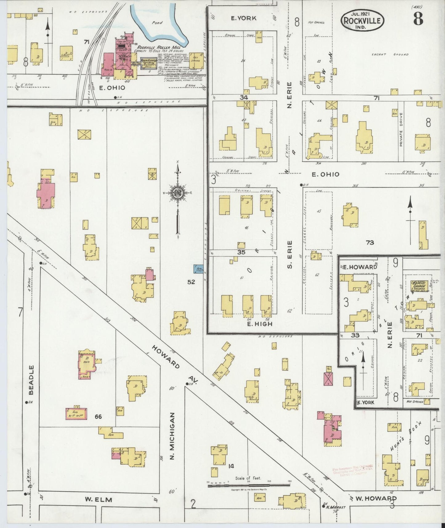 Sanborn Fire Insurance Map from Rockville, Parke County, Indiana (1921), Sheet #0008 - Complete Map Set gallery image, historic Sanborn map, vintage wall art, Indiana Indiana
