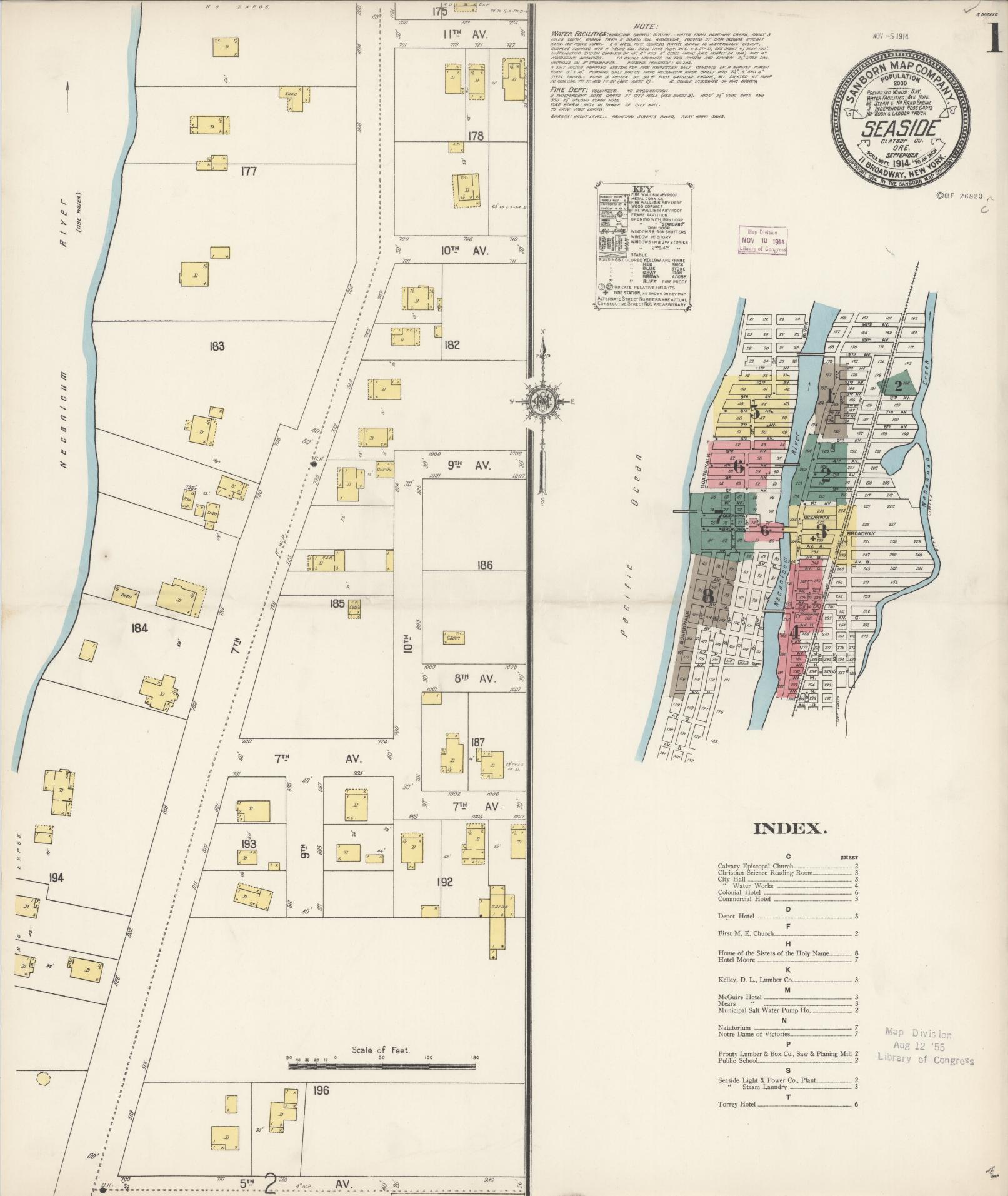 Sanborn Fire Insurance Map from Seaside, Clatsop County, Oregon (1914), Sheet #0001 - Complete Map Set gallery image, historic Sanborn map, vintage wall art, Oregon Oregon