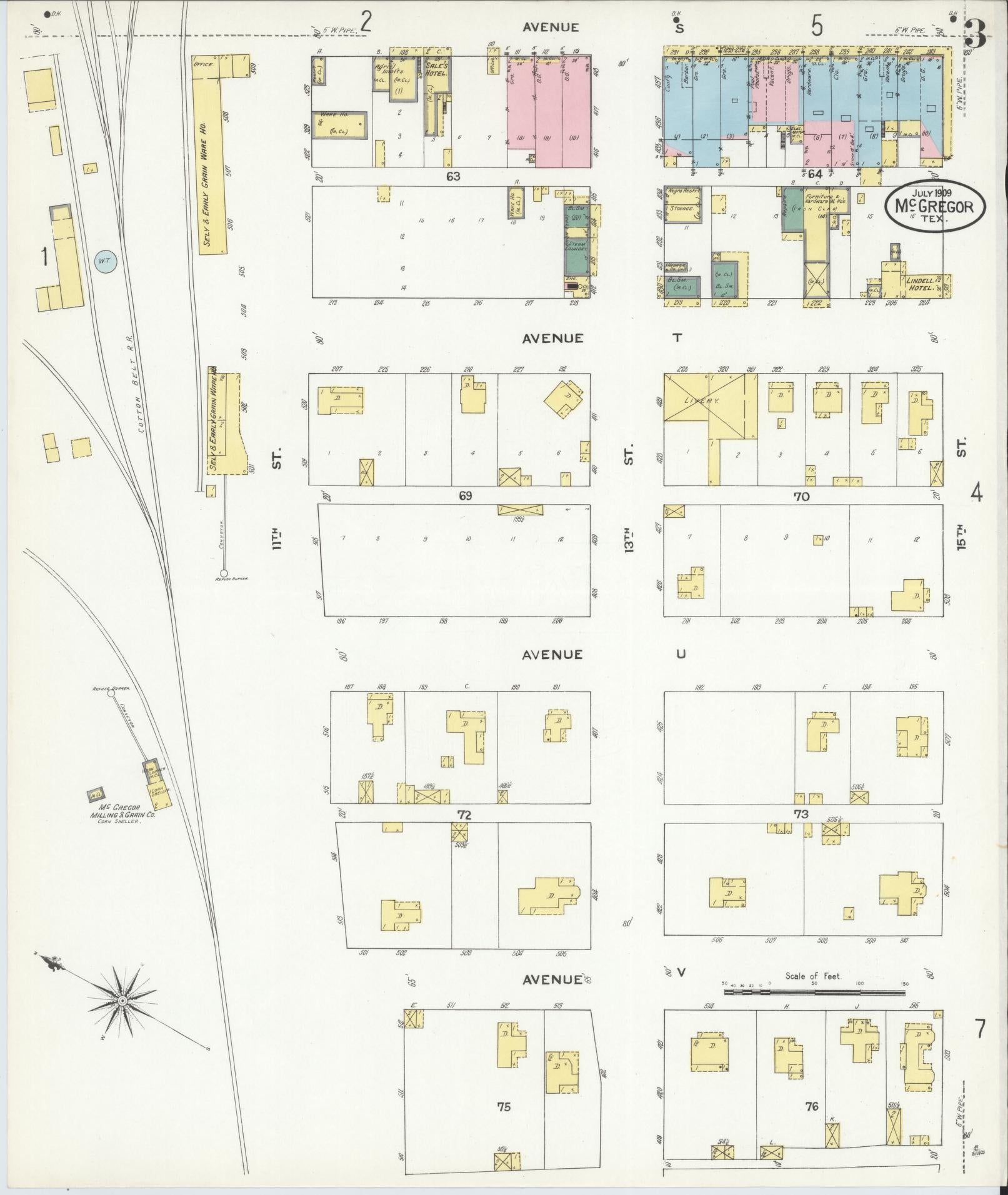 Sanborn Fire Insurance Map from McGregor, McLennan County, Texas (1909), Sheet #0003 - Complete Map Set gallery image, historic Sanborn map, vintage wall art, Texas Texas