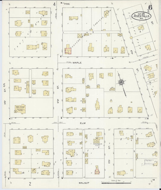 Sanborn Fire Insurance Map from River Falls, St. Croix and Pierce Counties, Wisconsin (1912), Sheet #0006 - Historic Sanborn Fire Insurance Map Print, vintage old map wall art, antique decor, genealogy gift, Wisconsin Wisconsin map