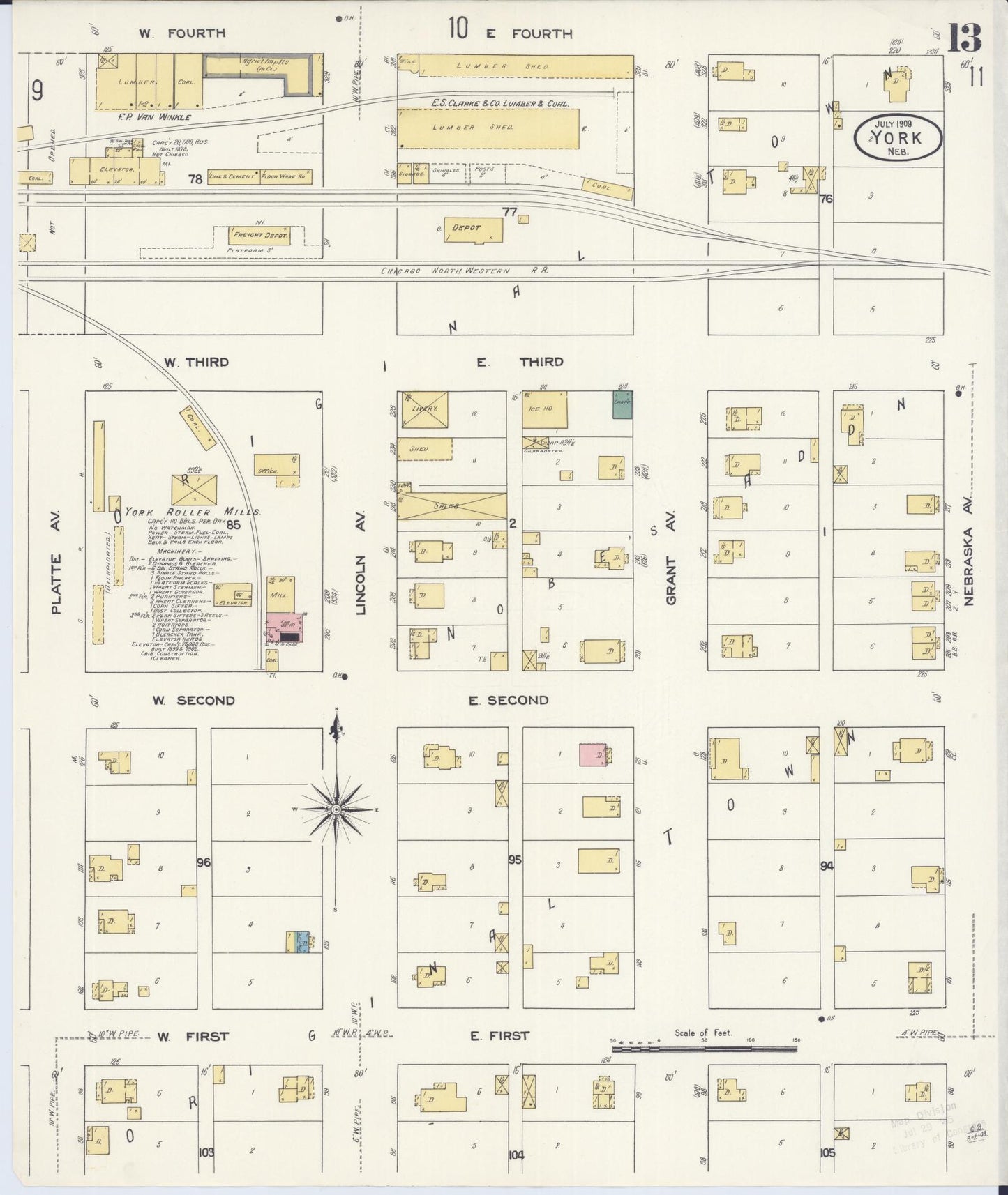 Sanborn Fire Insurance Map from York, York County, Nebraska (1909), Sheet #0013 - Complete Map Set gallery image, historic Sanborn map, vintage wall art, Nebraska Nebraska