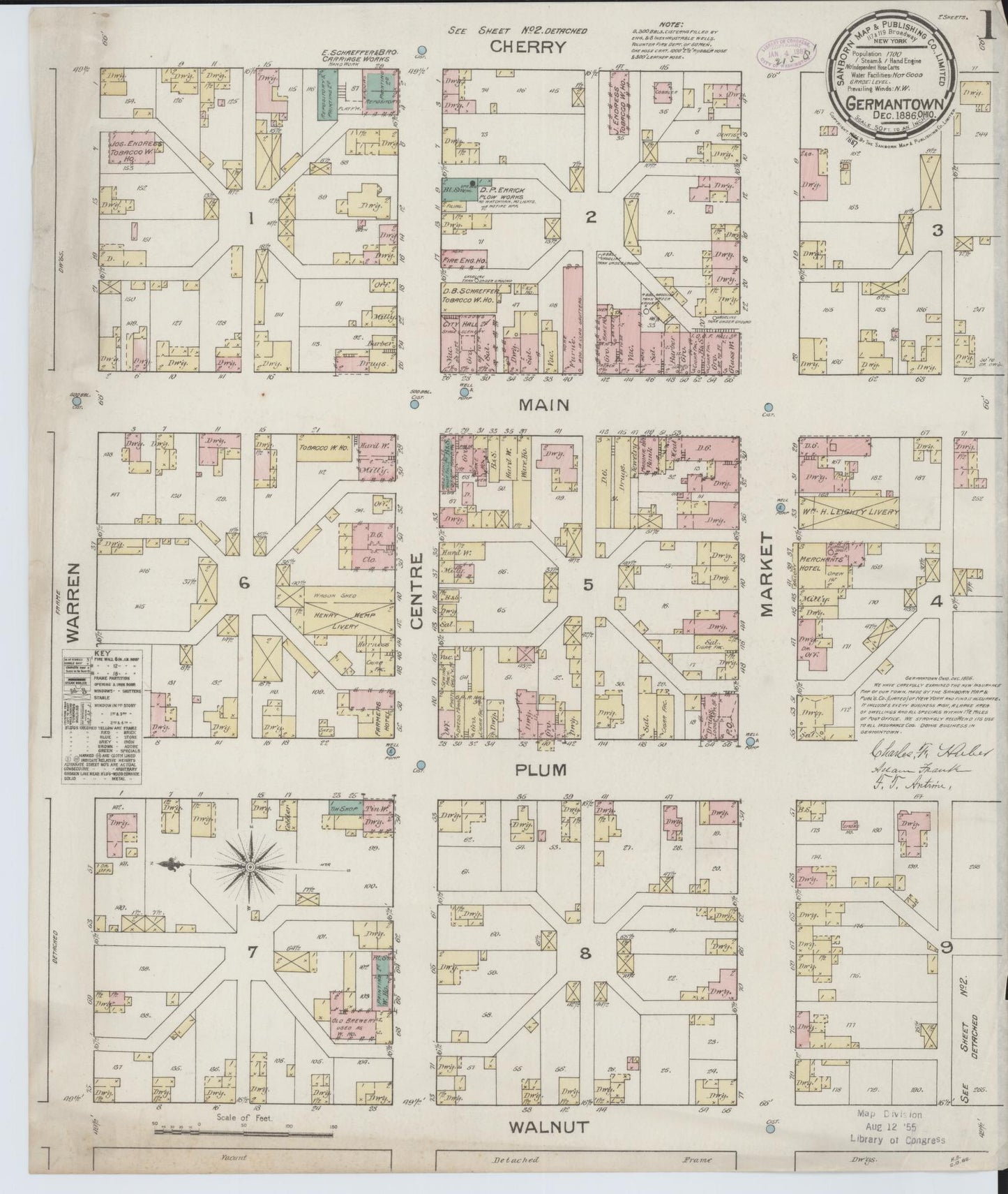 Sanborn Fire Insurance Map from Germantown, Montgomery County, Ohio (1886), Sheet #0001 - Historic Sanborn Fire Insurance Map Print, vintage old map wall art, antique decor, genealogy gift, Ohio Ohio map