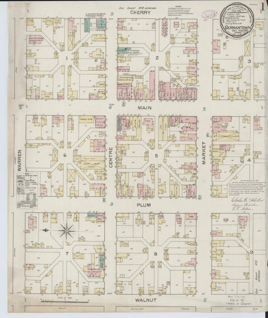 Sanborn Fire Insurance Map from Germantown, Montgomery County, Ohio (1886), Sheet #0001 - Historic Sanborn Fire Insurance Map Print, vintage old map wall art, antique decor, genealogy gift, Ohio Ohio map